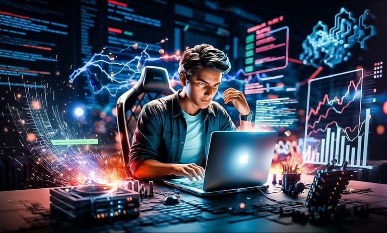 jovem mexendo no computador na internet