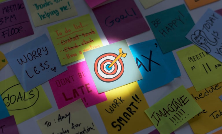 a bunch of sticky notes on a wall