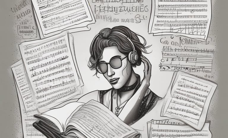 A sleek digital interface showing AI music composition tools with vibrant sound waves.