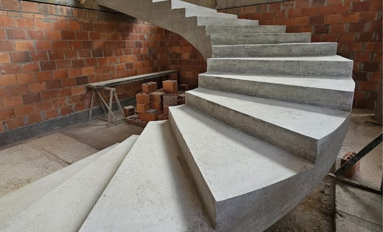 Escada em concreto aparente com acabamento uniforme — resultado de consultoria técnica em execução, Porto Alegre RS