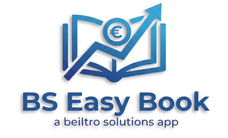 BS Easy Book app logo featuring a blue book icon with a rising financial growth arrow and euro symbol.