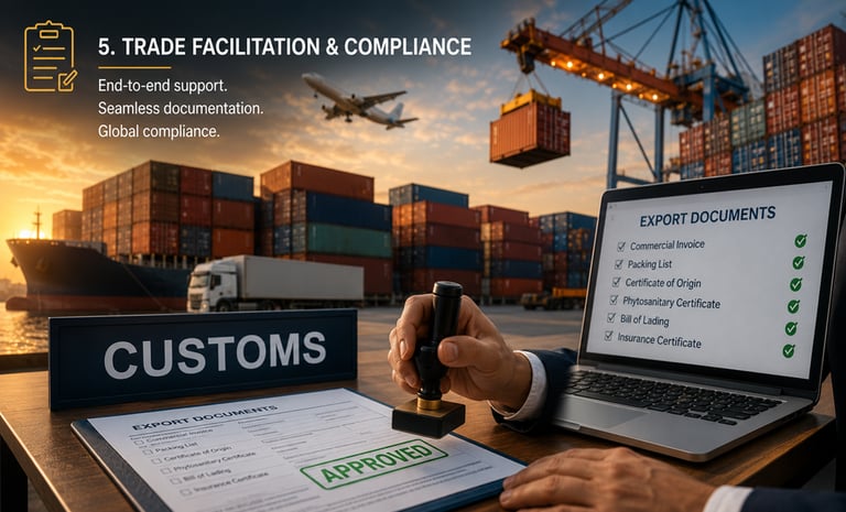 Export documentation, customs compliance, and international trade support