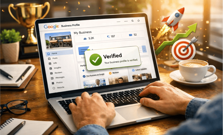 Perfil de empresa verificado e ativo após processo de recuperação bem-sucedido.