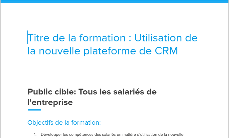 exemple de programme de formation en entreprise