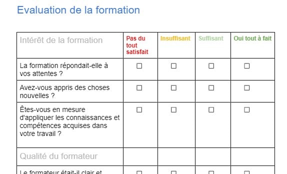 fiche d évaluation à chaud de formation modele word