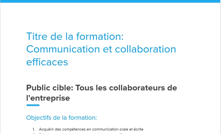 modèle programme de formation word