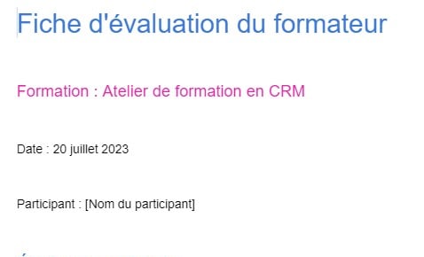 Modèle fiche évaluation formateur