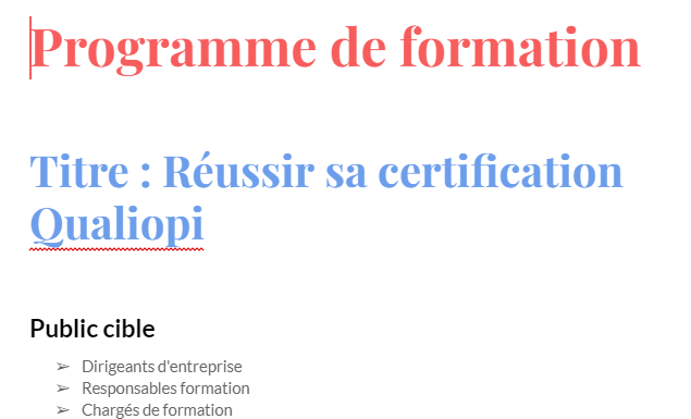 modèle programme de formation qualiopi
