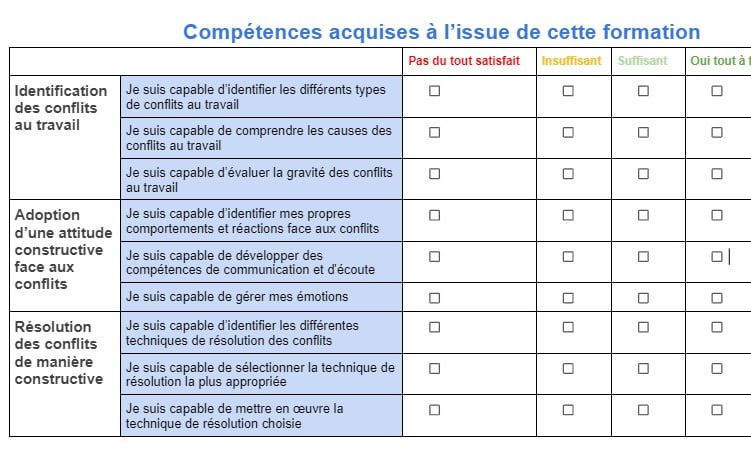exemple grille d'évaluation des acquis de la formation