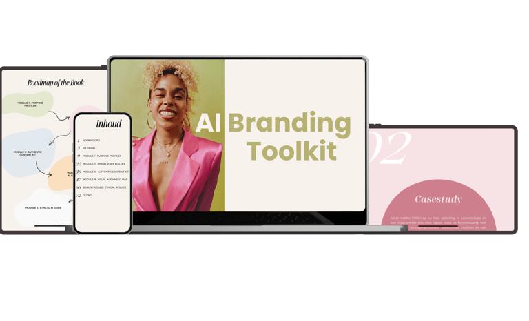 Toolkit voor AI branding, inclusief logo's, kleurenpaletten en typografie voor merkidentiteit.