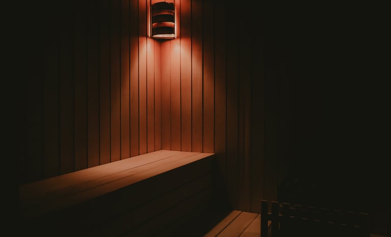 a wooden bench with a light on it