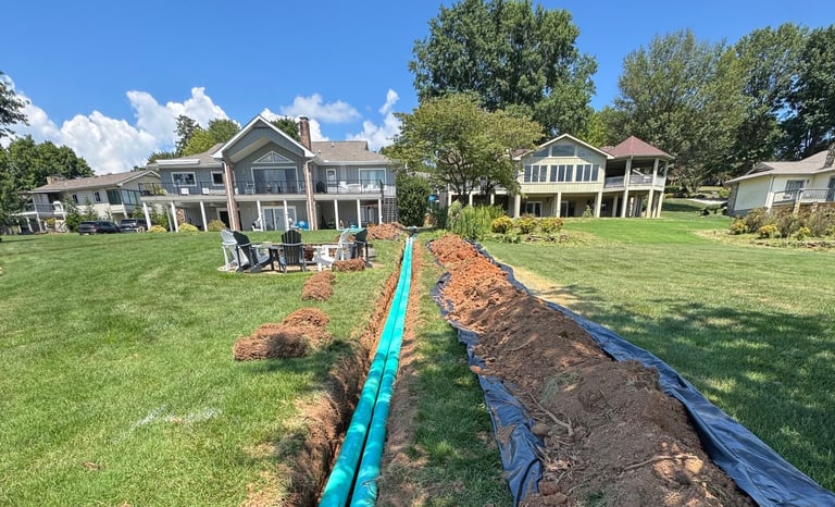 drainage pipe in a trench