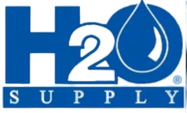 Blue H2O Supply logo featuring a water droplet icon for plumbing and water treatment services.