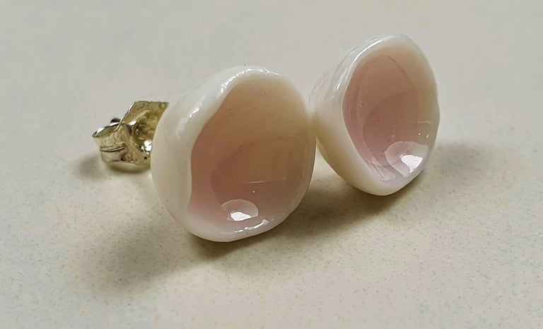 The Eden Holistic Health Studio, Gift Shop, Porcelain and Sterling Silver, Pastel Pink Studs.