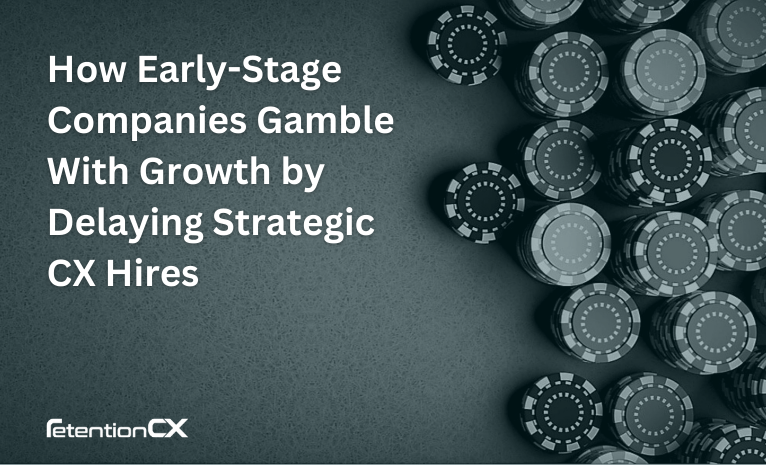 Poker chips with the caption of gambling with growth by delaying customer retention strategy.