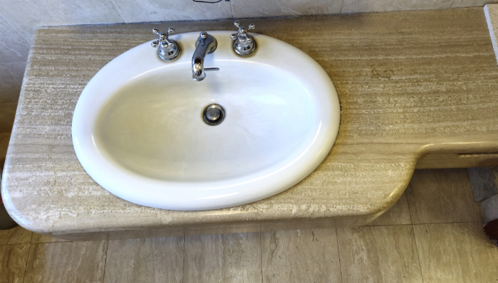 Bathroom travertine countertop, brown travertine Classico natural stone product