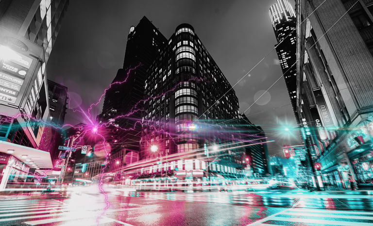 A picture of Toronto at night with magic to look like The Hallow