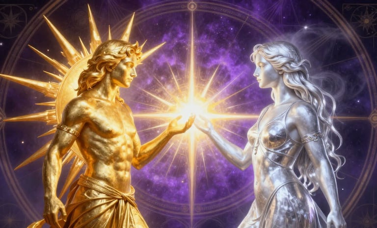 Alchemical marriage of conscious masculine and subconscious feminine energies creating manifestation