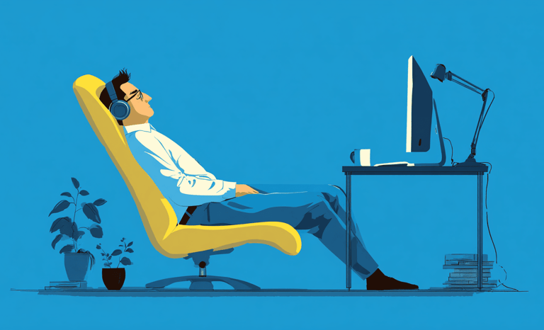 a man sitting in a chair with a computer monitor