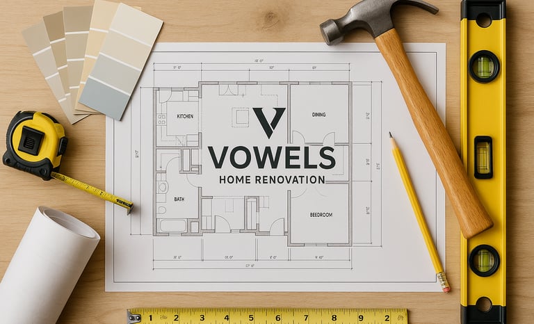 a picture of a vowels home renovation project with a variety of tools
