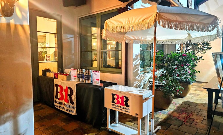 BR Sweet Events ice cream cart and sundae station at a golf course wedding venue