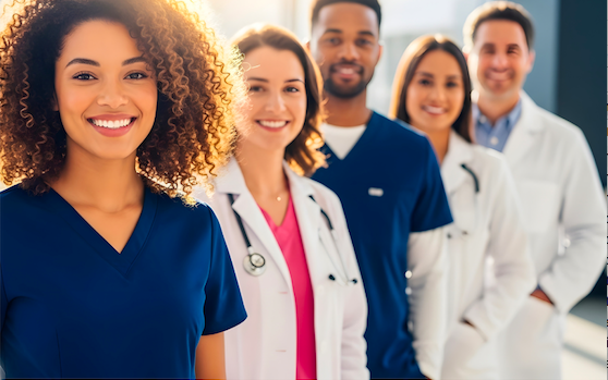 Five Canadian registered nurses smiling at state of art Saudi Hospital.