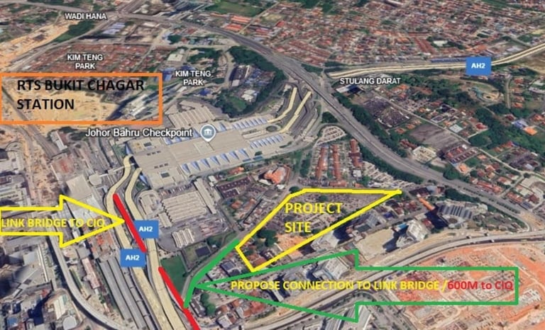 Map showing distance from RTS Bukit Chagar to nearby homes