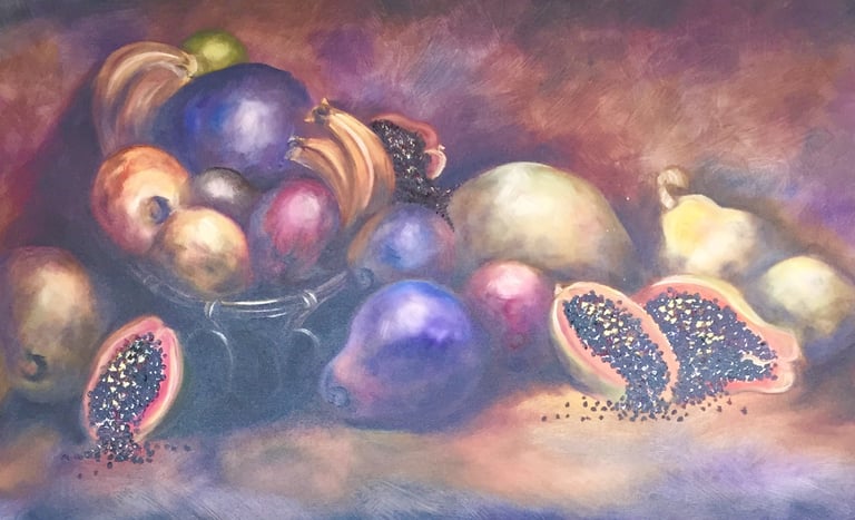 a painting of a still life of fruit by Sandra Forzani