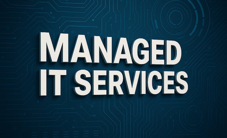 A blue and white Image with the words Managed IT Services