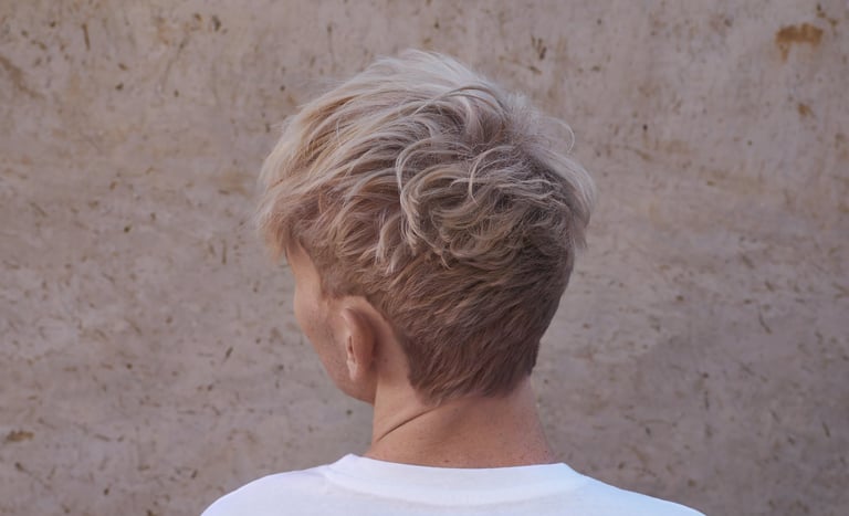 a girl with a haircut