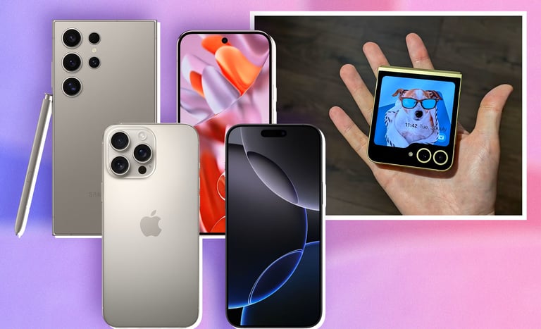 a series of photos of a person holding a cell phone