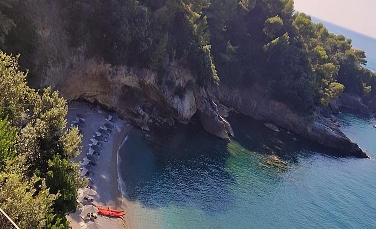Eco del Mare private beach club in Lerici, Liguria Italy.