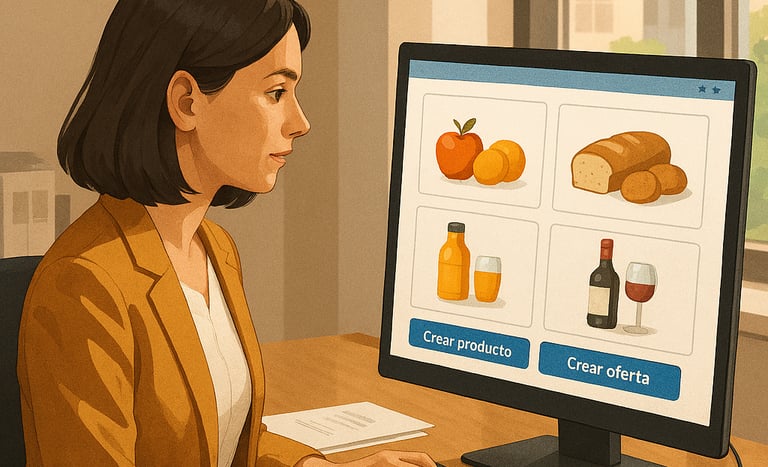 Ilustración en Proveedores, oficinista manejando el catálogo en Dighoreca