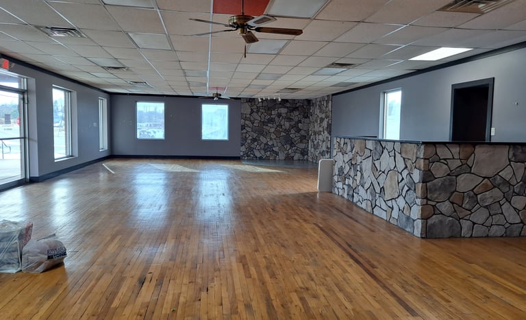 Upper level with reception area.