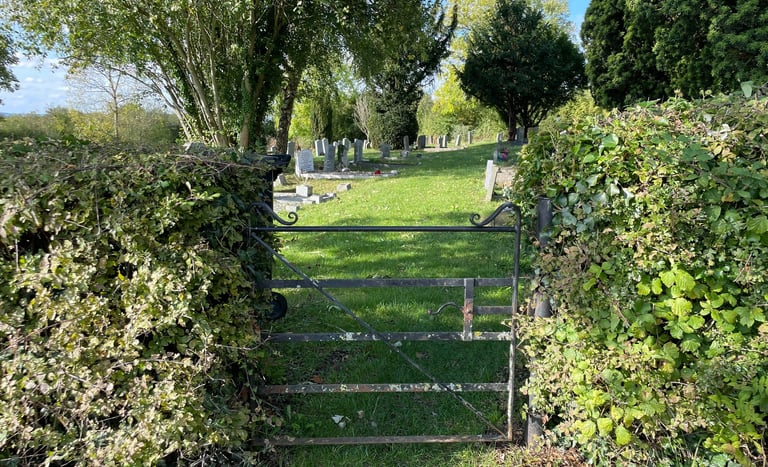 Entrance to St James Churchyard Annex, Defford which is undergoing Renovation & Rewilding