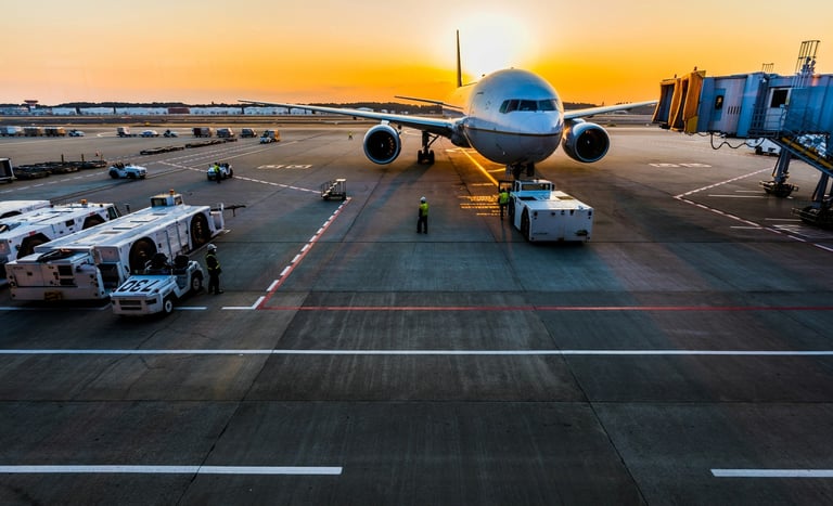The plane is parked at the airport