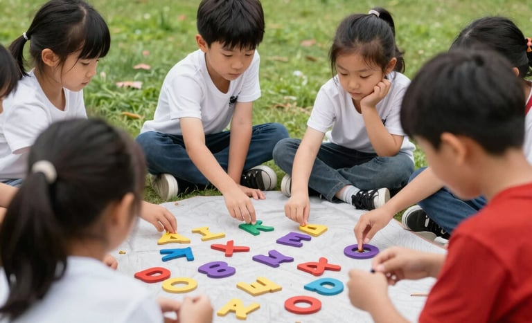 A lively group reading a theatrical story with expressive gestures in a cozy room.