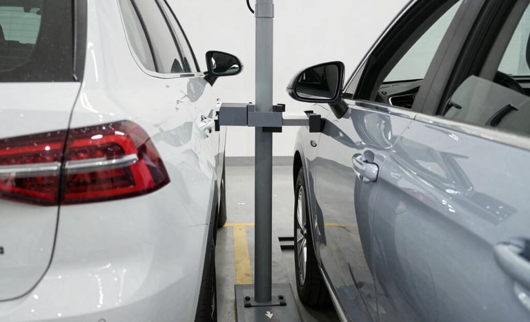 Close-up of a mechanic replacing brake pads on a car wheel.