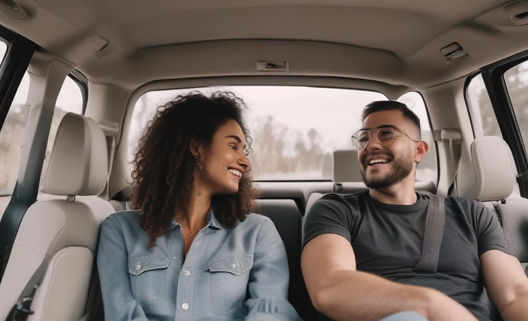 A caring shuttle driver assisting a tourist outside a modern medical clinic.