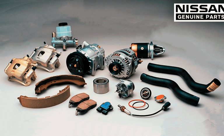 Nissan genuine auto parts including brakes, alternator, starter motor, and hoses