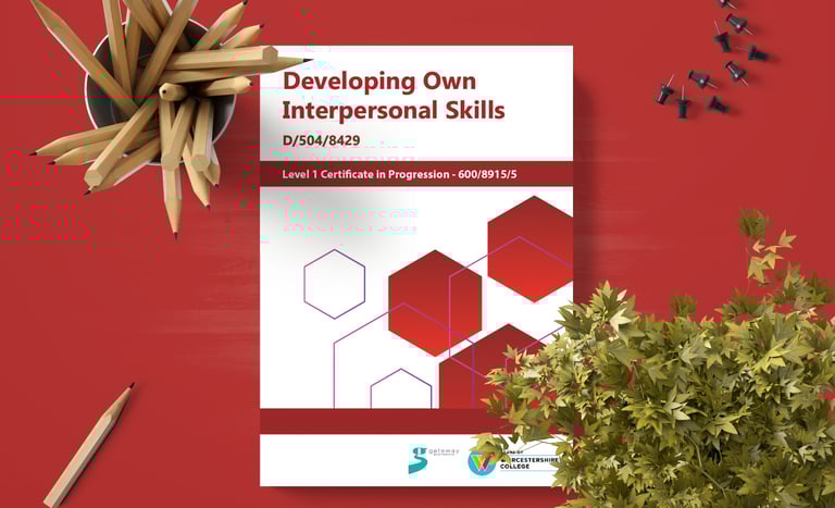 Inside pages of Worcestershire College workbook featuring structured educational content.