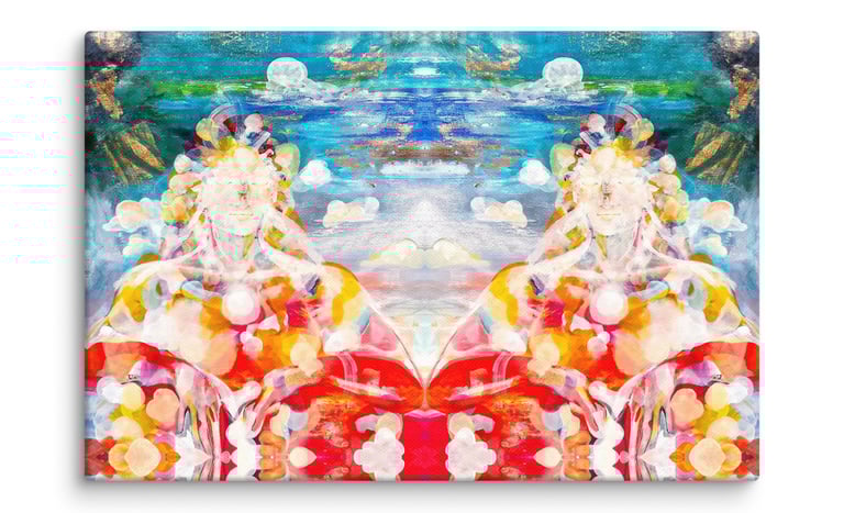 a painting of a woman sitting on a bed