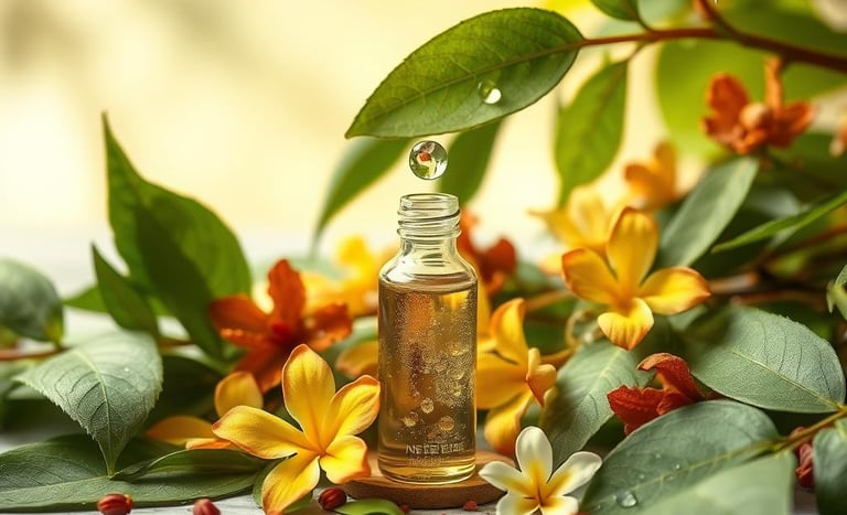 bottle of neem extract with neem plant