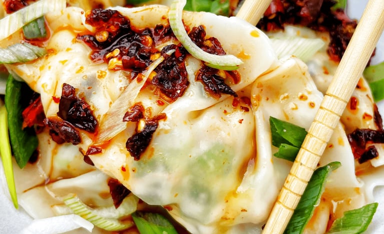 Longka Kando Chili Oils on Dumplings or Momos