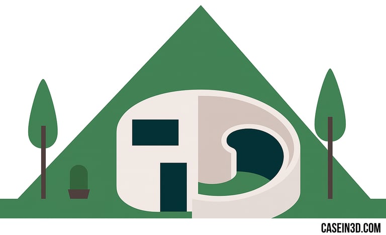 llustrazione minimalista della Fibonacci Casa: abitazione modulare ispirata alla sequenza aurea, con