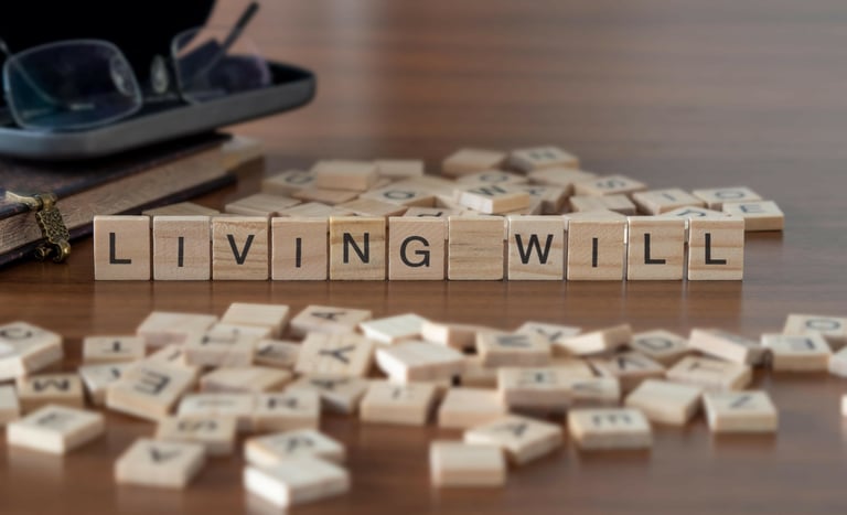 set of blocks with letters on each, spelling 'Living Will'