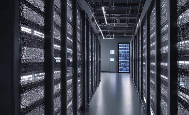 Network servers are connected with cables.