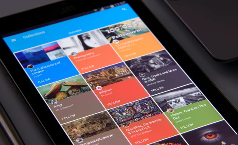 mobile phone with grid application open