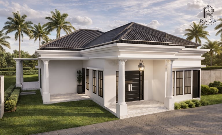 Rumah bergaya tropis modern dengan material kayu dan kaca