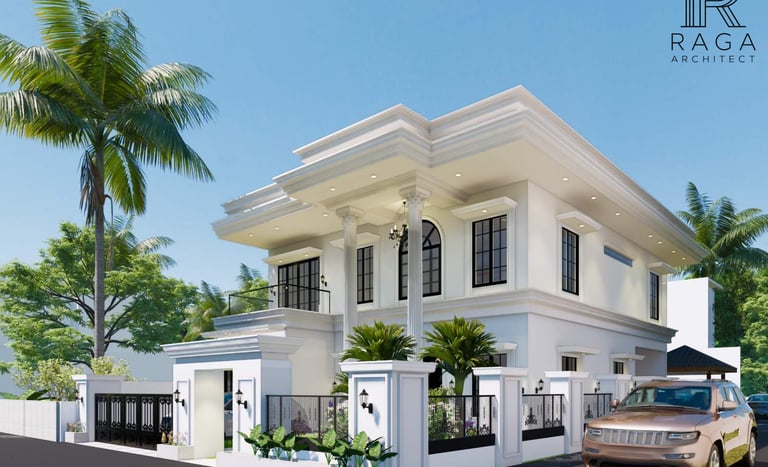 Desain rumah putih 2 lantai elegan Klien Mrs. Bella Riksa Garut